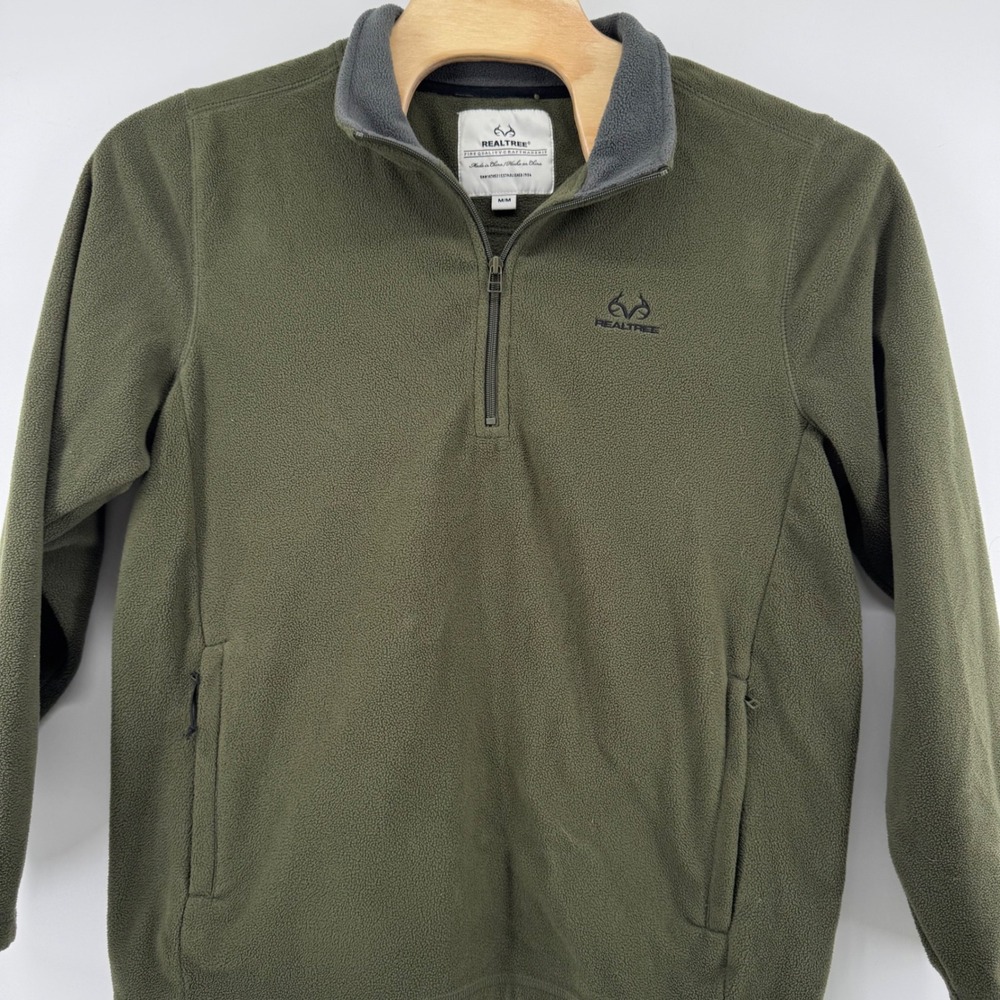 Realtree Fleece Pullover Men Med Gorpcore‎ Quarter Zip Outdoor Green Long Sleeve
